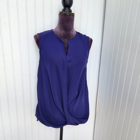 Laundry Shelli Segal Navy Dark Blue Women Tank Top Knot Detail Blouse Sz M - Picture 1 of 10
